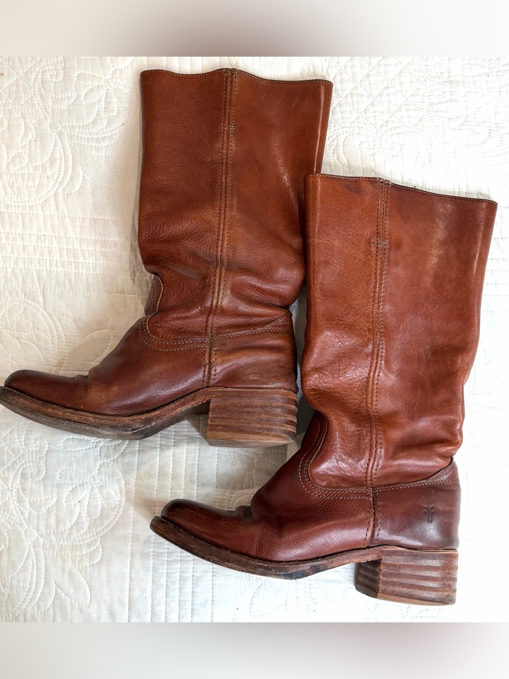Vintage Frye Campus Boots Women’s 7M Brown 14L Square Toe Mid-Calf